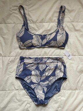 GAP Blue and White Floral High-Waist Bikini